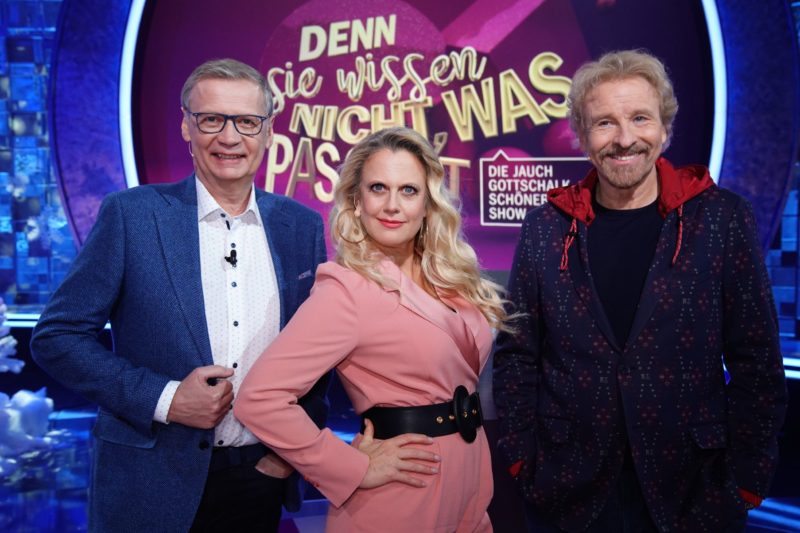 BARBARA SCHÖNEBERGER – GÜNTHER JAUCH – THOMAS GOTTSCHALK <br> Sa., 18.06.2022, RTL: “Denn sie wissen nicht, was passiert – Die Jauch-Gottschalk-Schöneberger-Show”!