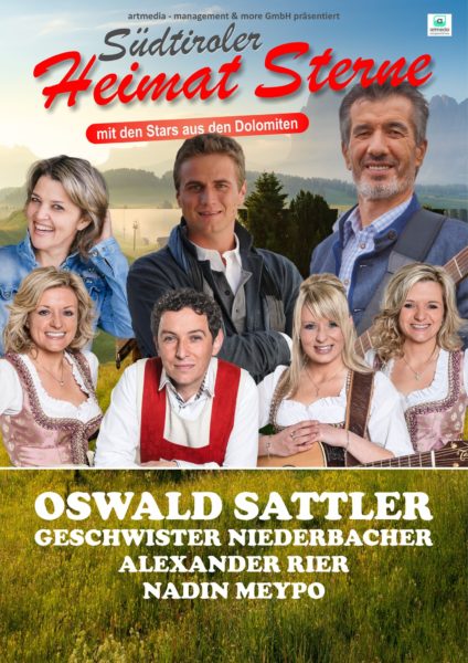 OSWALD SATTLER, ALEXANDER RIER, NADIN MEYPO, GESCHWISTER NIEDERBACHER <br>Die Erfolgs-Tournee “Südtiroler Heimatsterne” wird 2025 fortgesetzt!