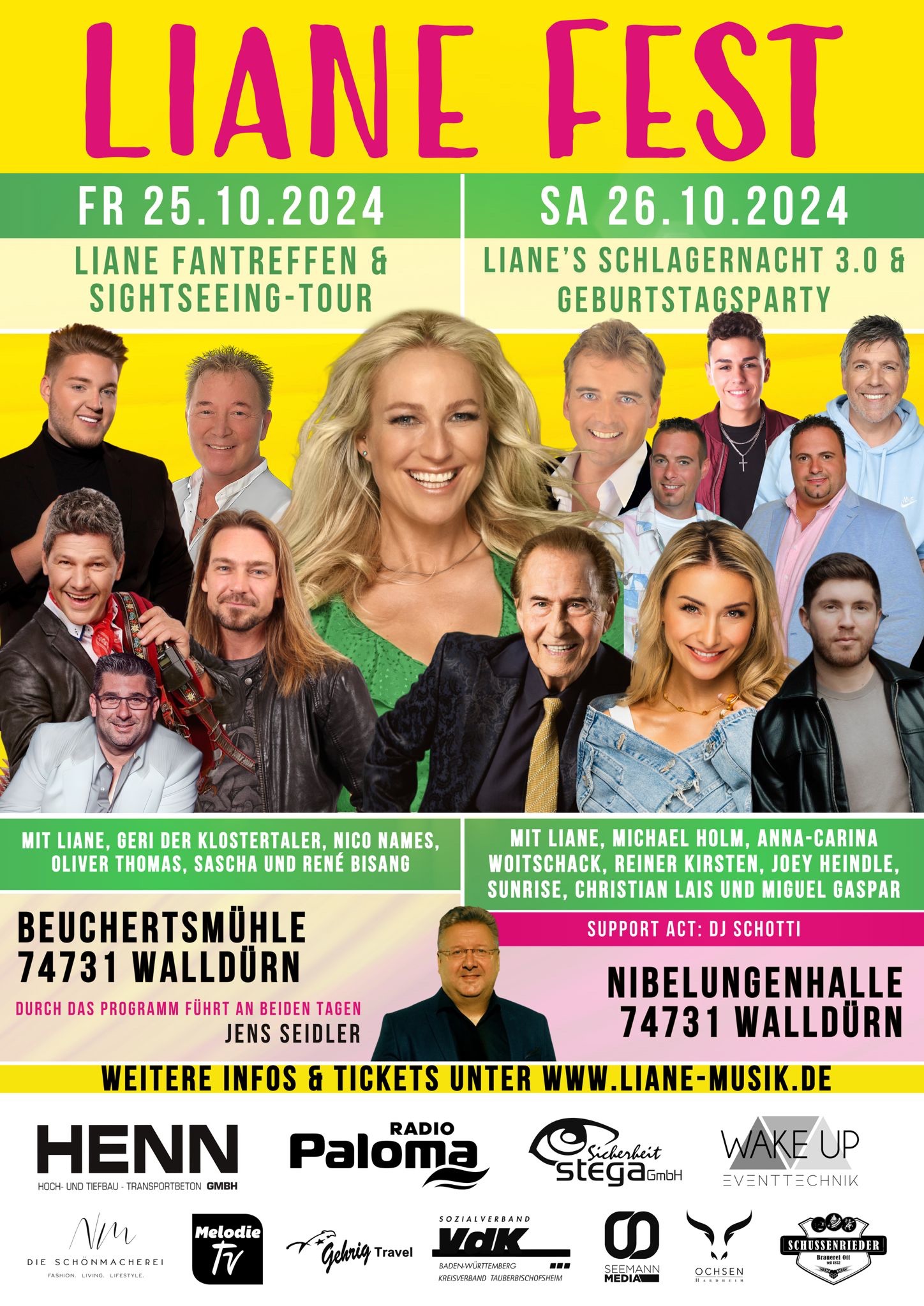 LIANE mit MICHAEL HOLM, ANNA-CARINA WOITSCHACK, CHRISTIAN LAIS, REINER KIRSTEN, SUNRISE, JOEY HEINDLE, MIGUEL GASPAR * Liane\'s Schlagernacht 3.0 & Geburtstagsparty am 26.10.2024 – Nibelungenhalle, Walldürn (Odenwald) 