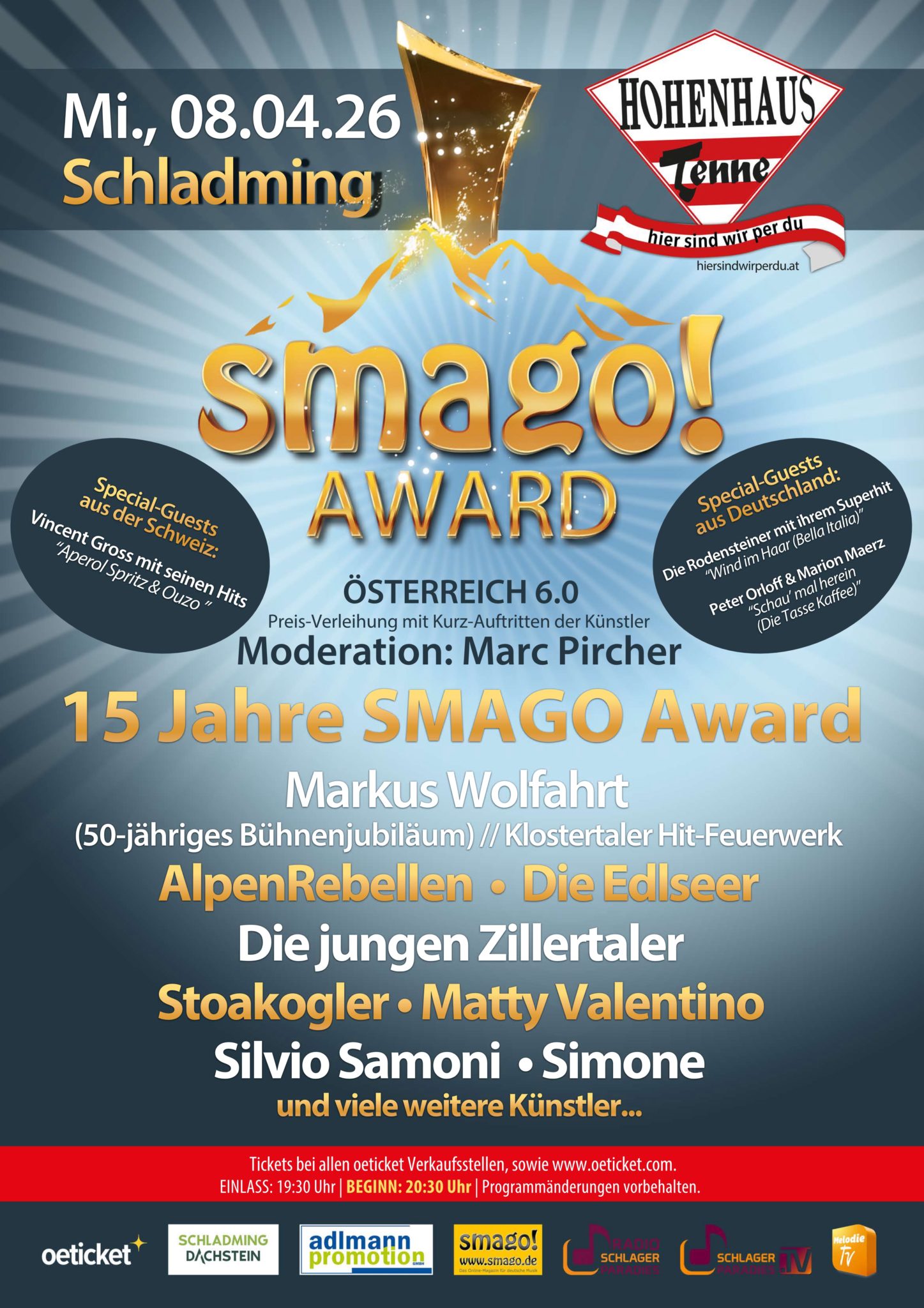 smago! AWARD Österreich 6.0 – 15 Jahre SMAGO Award * am MITTWOCH, 08.04.2026 in der Hohenhaus Tenne in Schladming