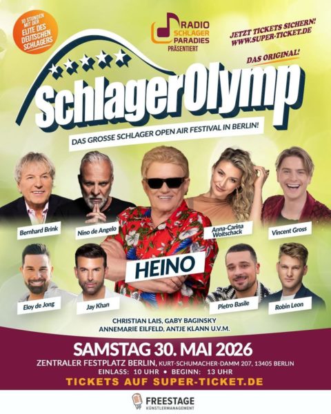 „SCHLAGER OLYMP“ <br>Das Line-up für den „SchlagerOlymp“ am 30.05.2026 auf dem Zentralen Festplatz Berlin ist da!