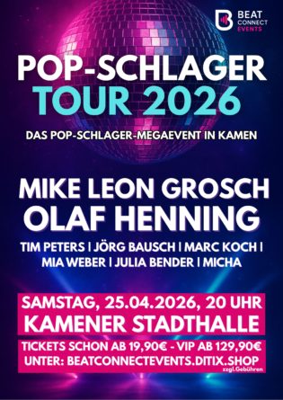 JÖRG BAUSCH, MIKE LEON GROSCH, OLAF HENNING, NORMAN LANGEN, TIM PETERS u.a. <br>„Pop-Schlager-Tour 2026“: Die Stars des deutschen Pop-Schlagers live auf der Bühne!