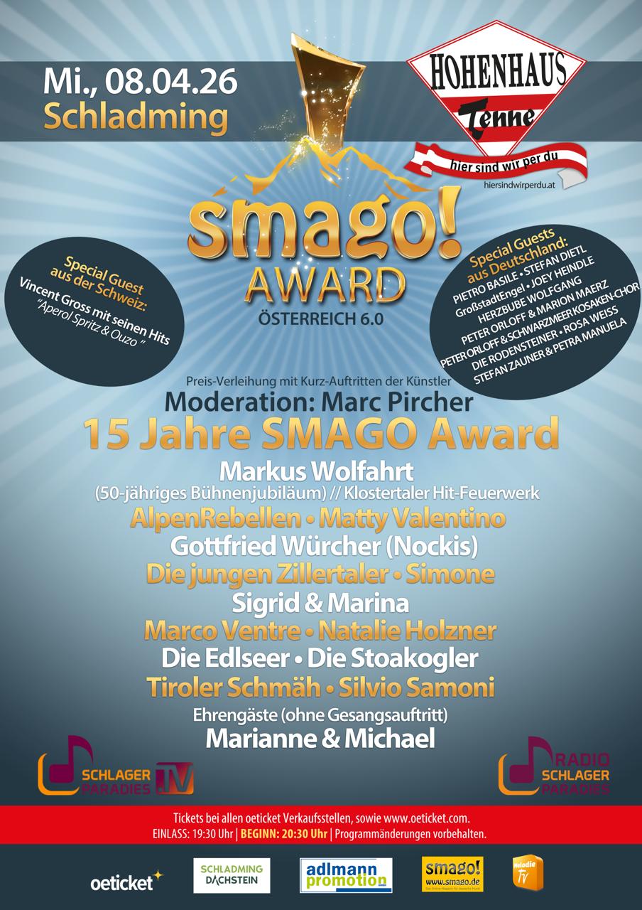 smago! AWARD Österreich 6.0 – 15 Jahre SMAGO Award * am MITTWOCH, 08.04.2026 in der Hohenhaus Tenne in Schladming (Event-Tipp)