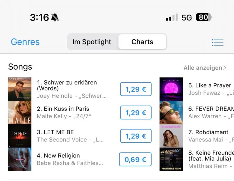 JOEY HEINDLE <br>Mit „Schwer zu erklären (Words)“ auf Platz 1 der iTunes Charts – VOR Maite Kelly!